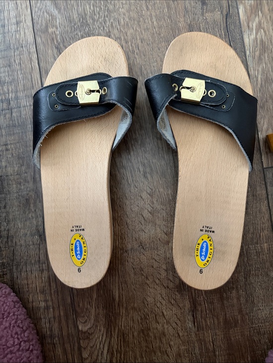 Dr. Scholl's Shoes - Dr. Scholl's Black Slide Sandals with Gold Buckle